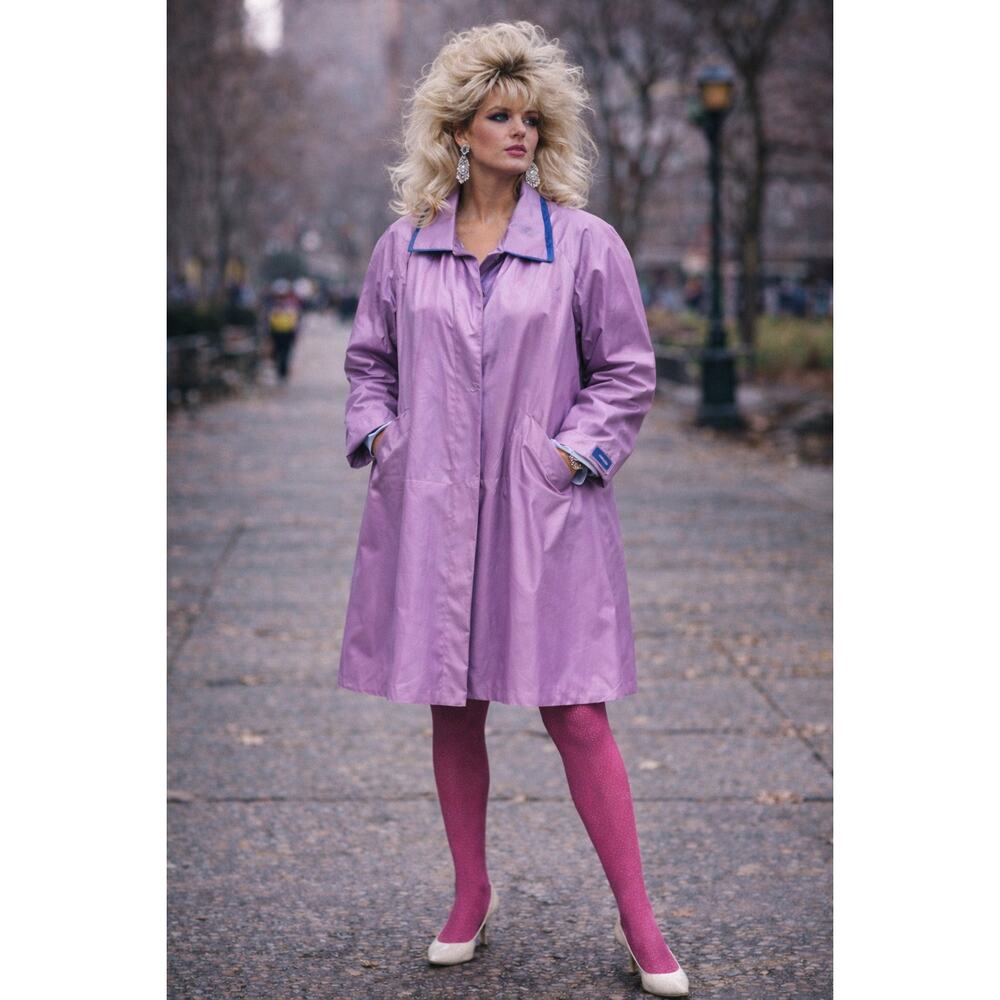 Vintage 80s 90s Raingear Purple Rain Jacket Coat Front Zip with Pockets Size L